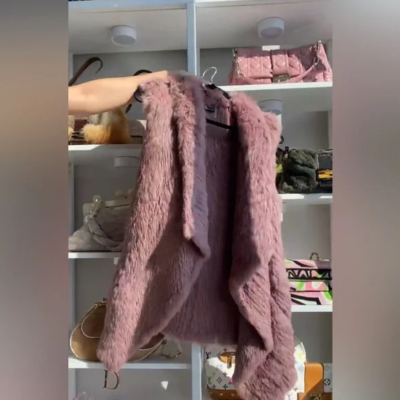 Love Token Mauve Angora Fur Vest Jacket - Picture 8 of 12